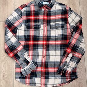 Old Navy Flannel Red, Black, Blue, Yellow, Off-White Plaid Button Down Shirt